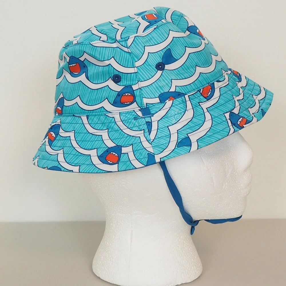 UV Skinz Bucket Hat Boys Blue Shark Print Sun Protection UPF 50+ Beach Swim Hat